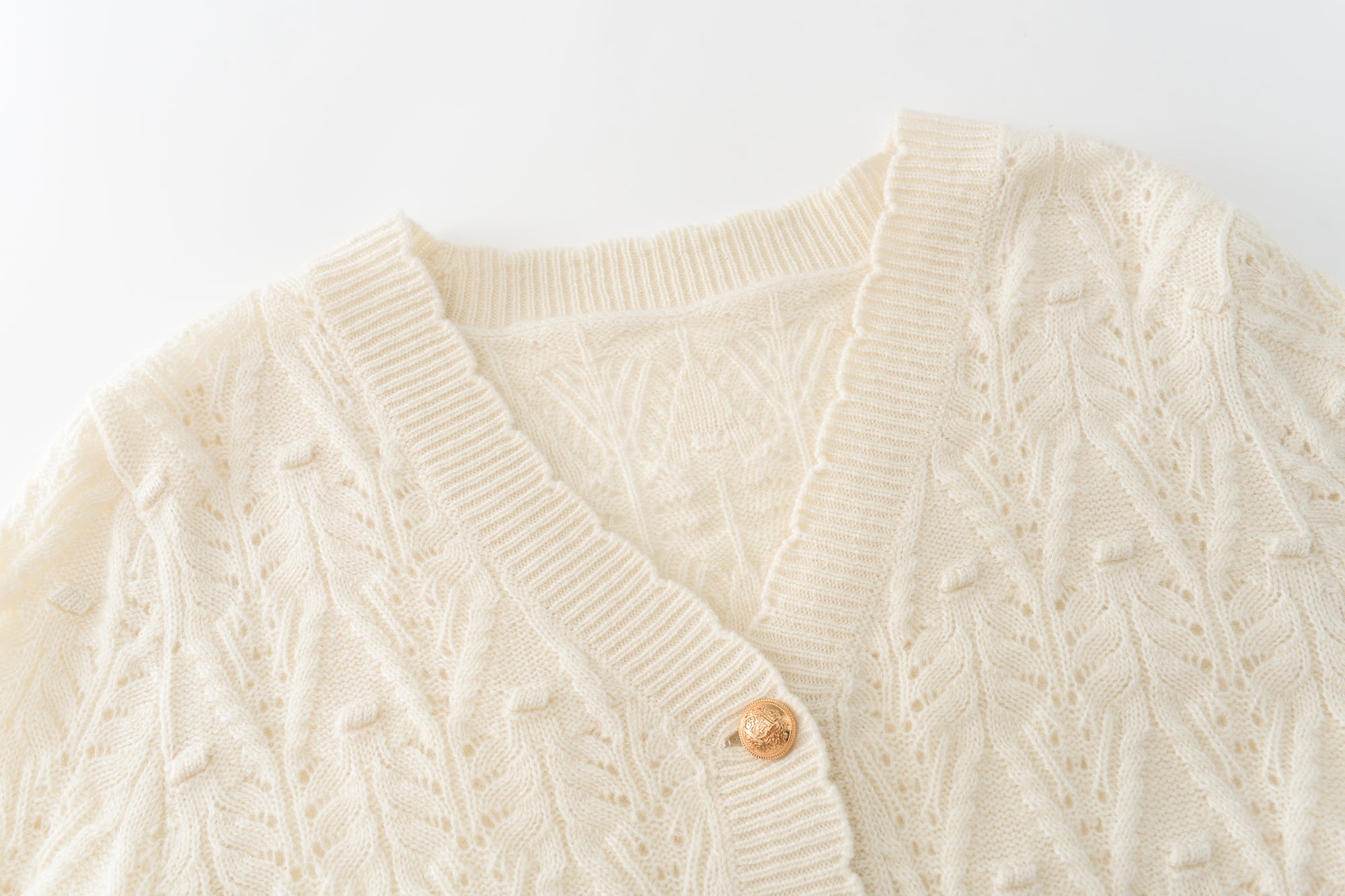 V-Neck Thickened Mesh Cable Cardigan