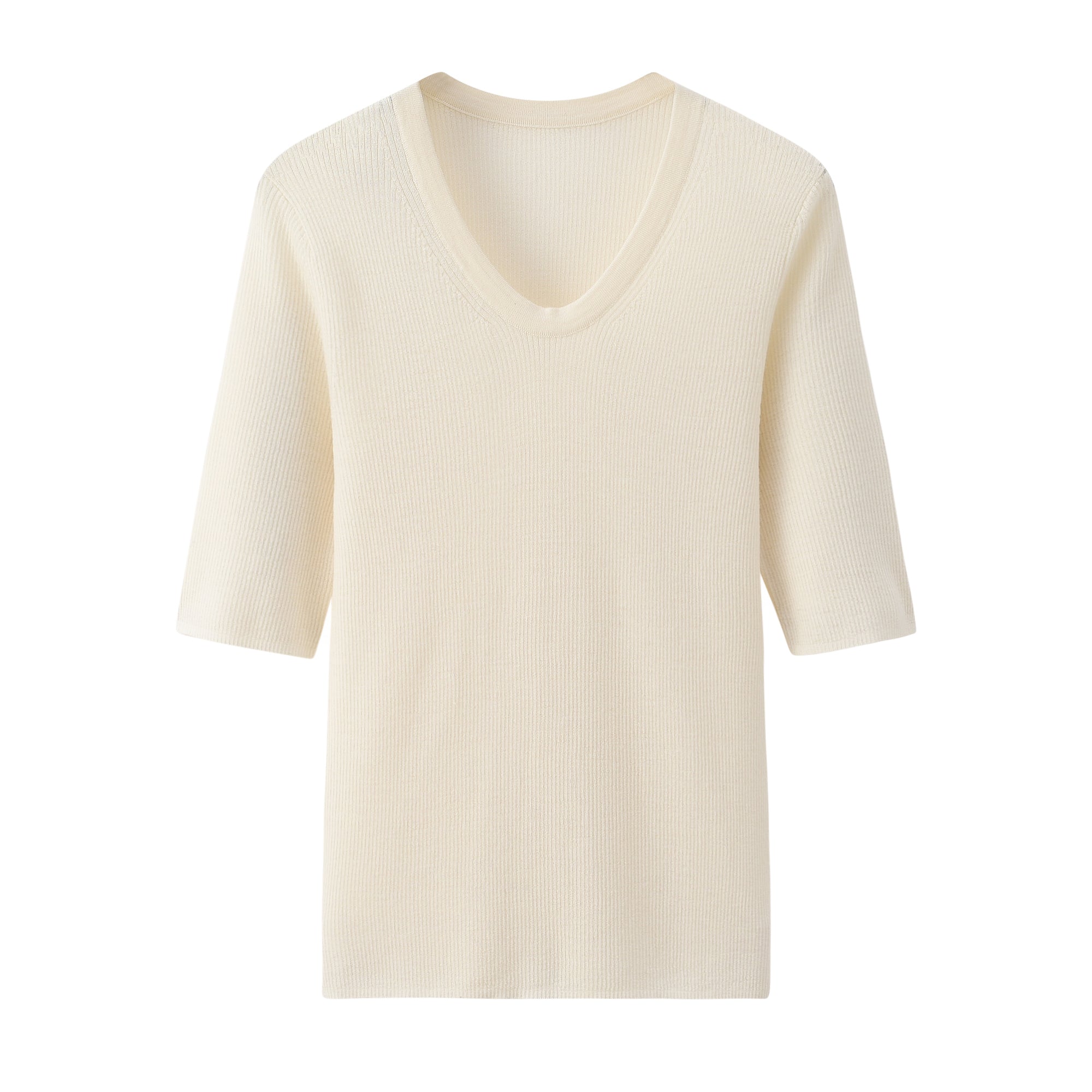 Worsted U-neck drawstring short sleeves