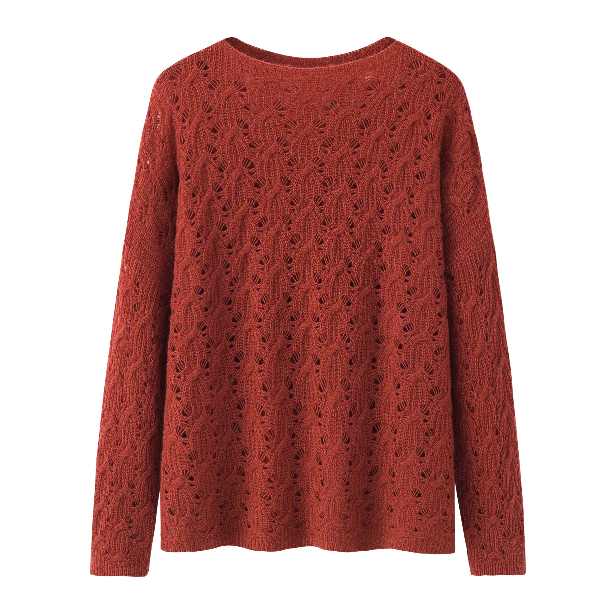 Boat Neck Mesh Cashmere Pullover Sweater