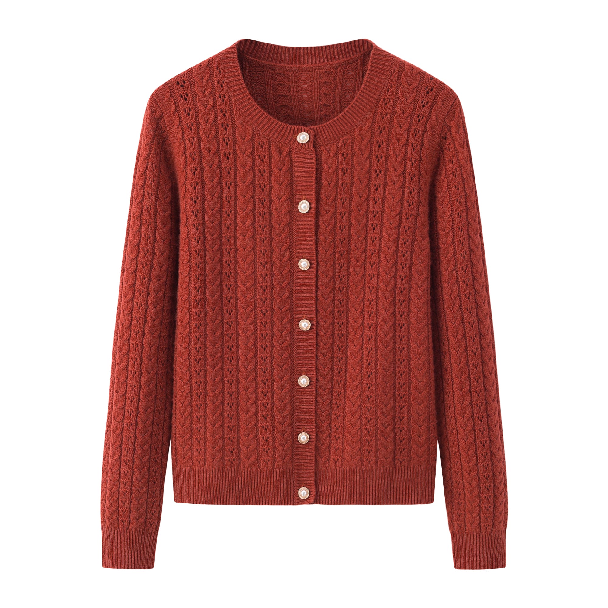 Crew Neck Thickened Cable Cardigan