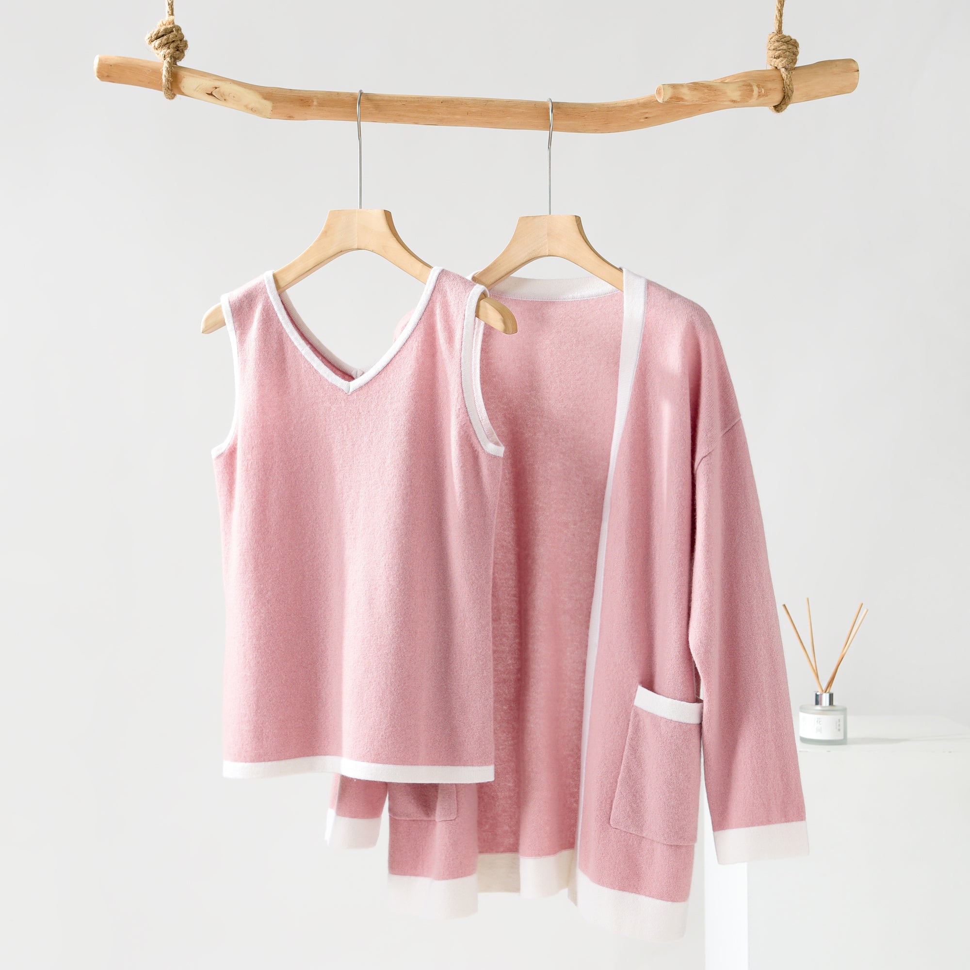 V-neck Cardigan Vest Pants Set