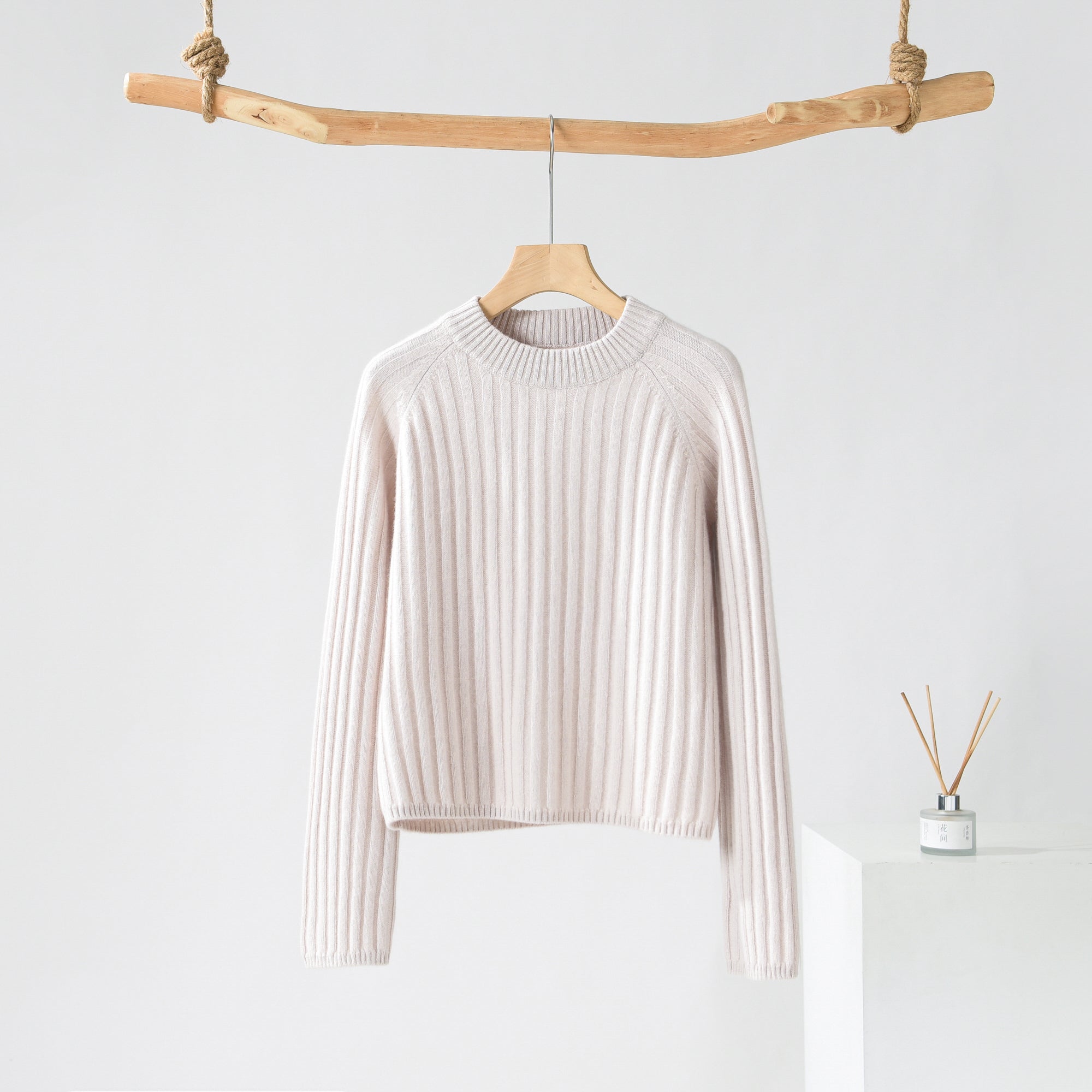 Round Neck Off-shoulder Drawstring Cashmere Sweater