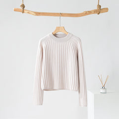 Round Neck Off-shoulder Drawstring Cashmere Sweater