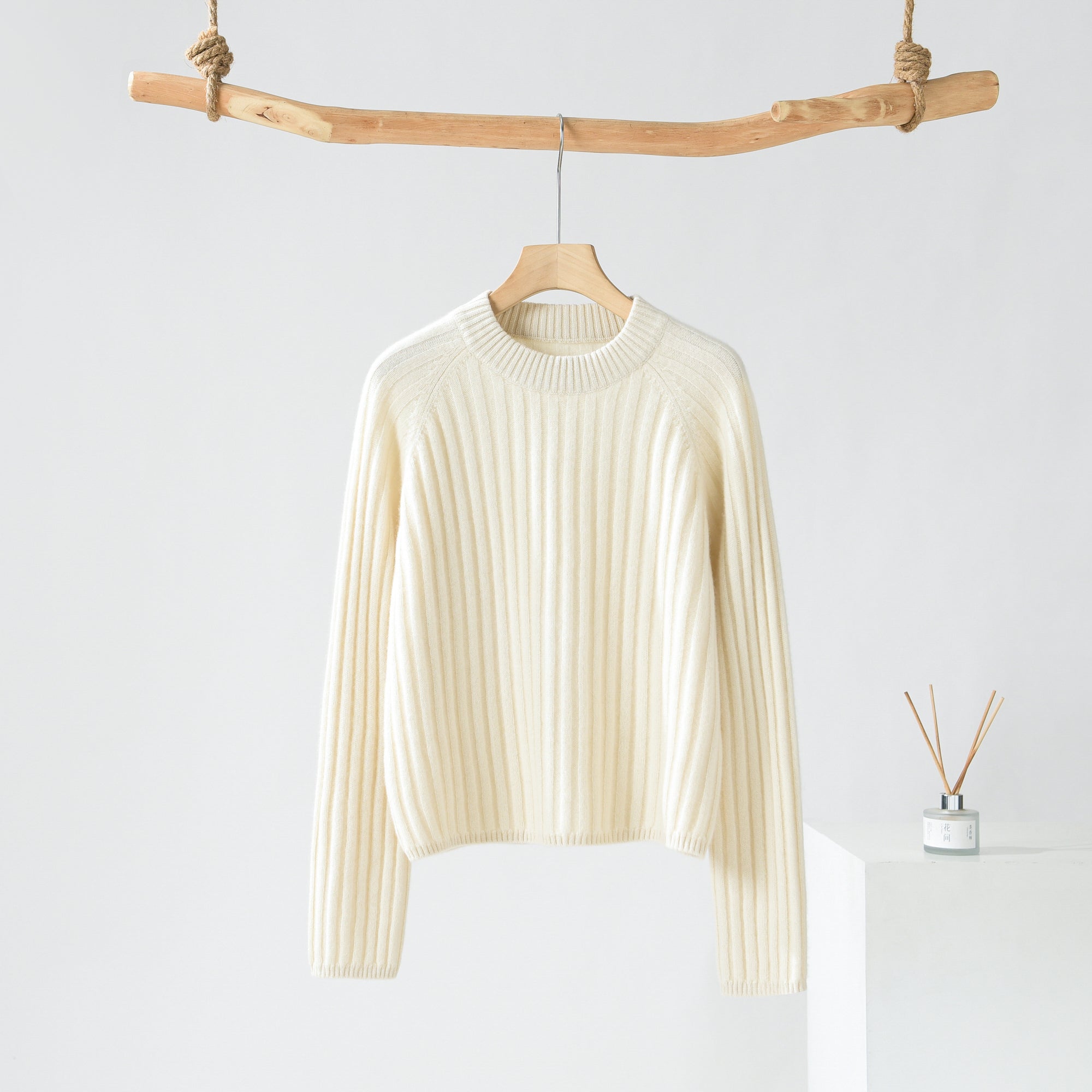 Round Neck Off-shoulder Drawstring Cashmere Sweater