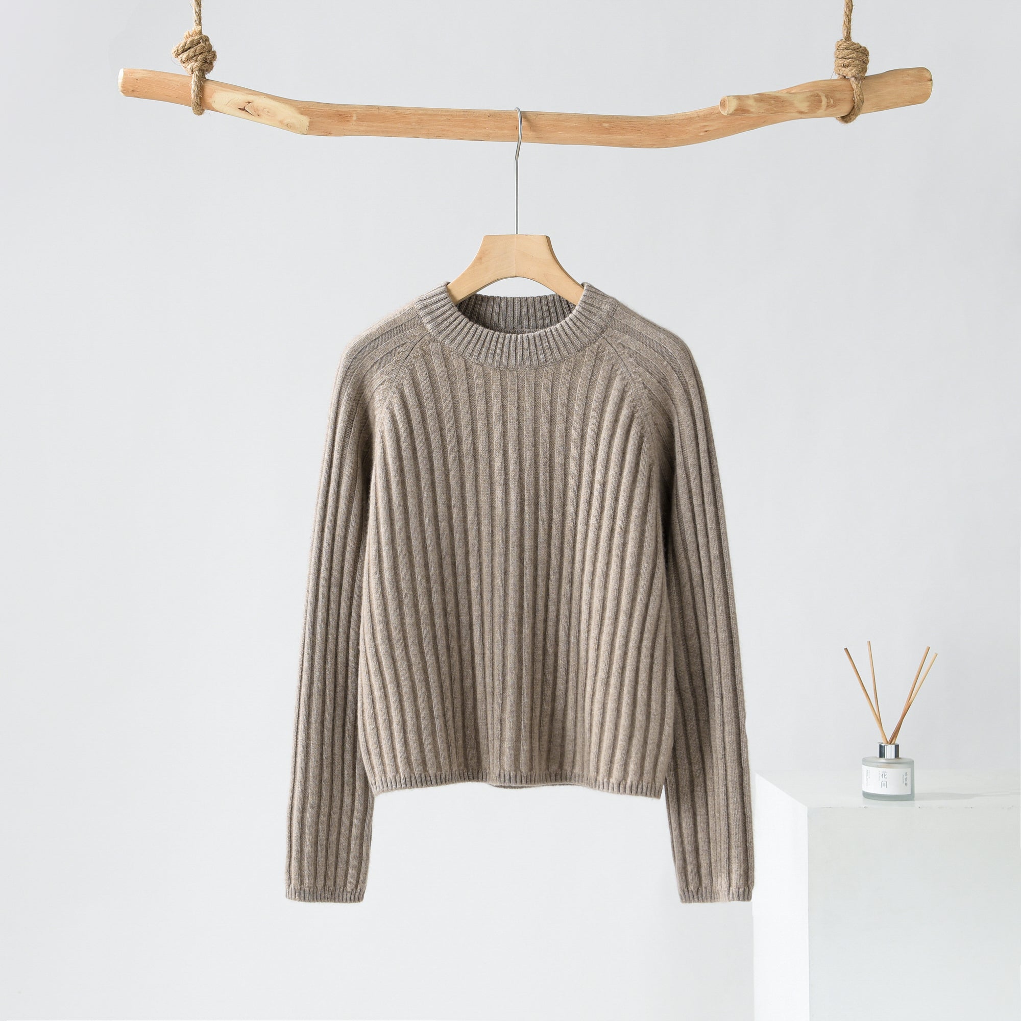 Round Neck Off-shoulder Drawstring Cashmere Sweater