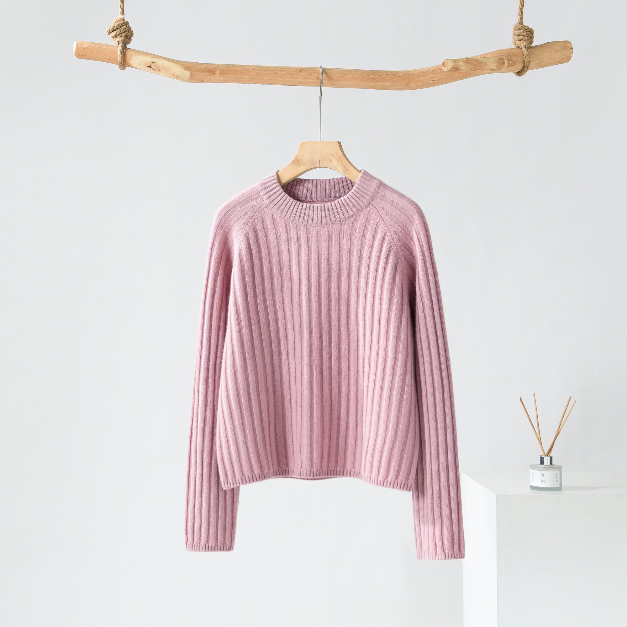 Round Neck Off-shoulder Drawstring Cashmere Sweater
