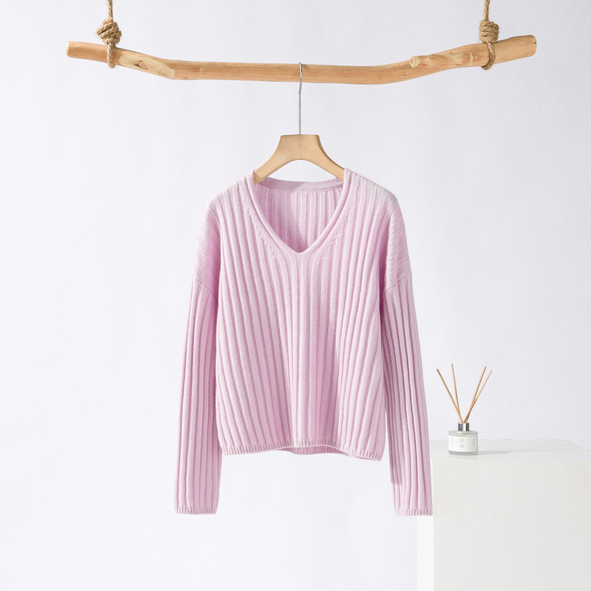 V-neck Striped Cashmere Pullover Sweater