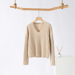 V-neck Striped Cashmere Pullover Sweater