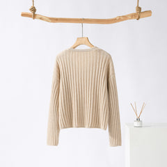 V-neck Striped Cashmere Pullover Sweater