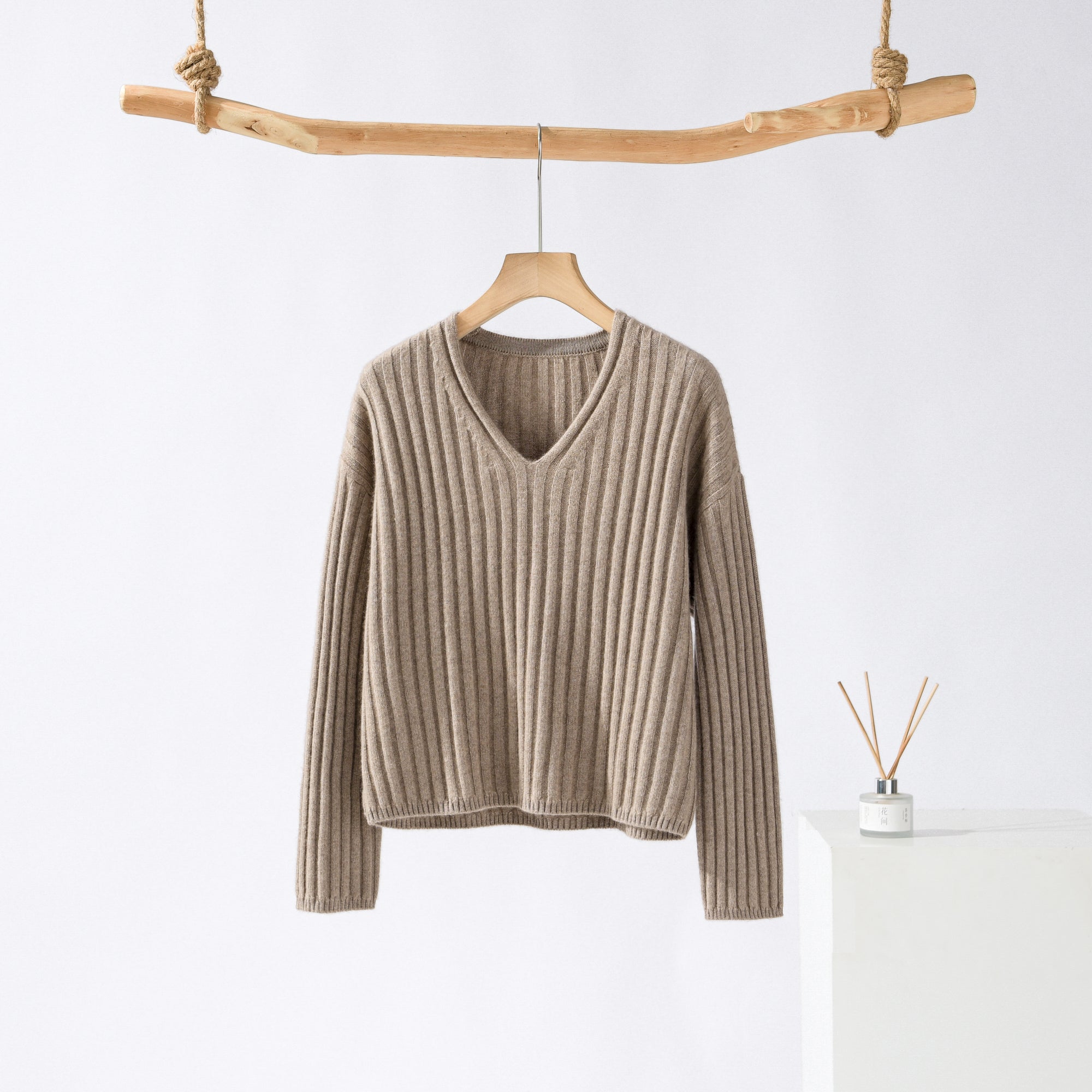 V-neck Striped Cashmere Pullover Sweater