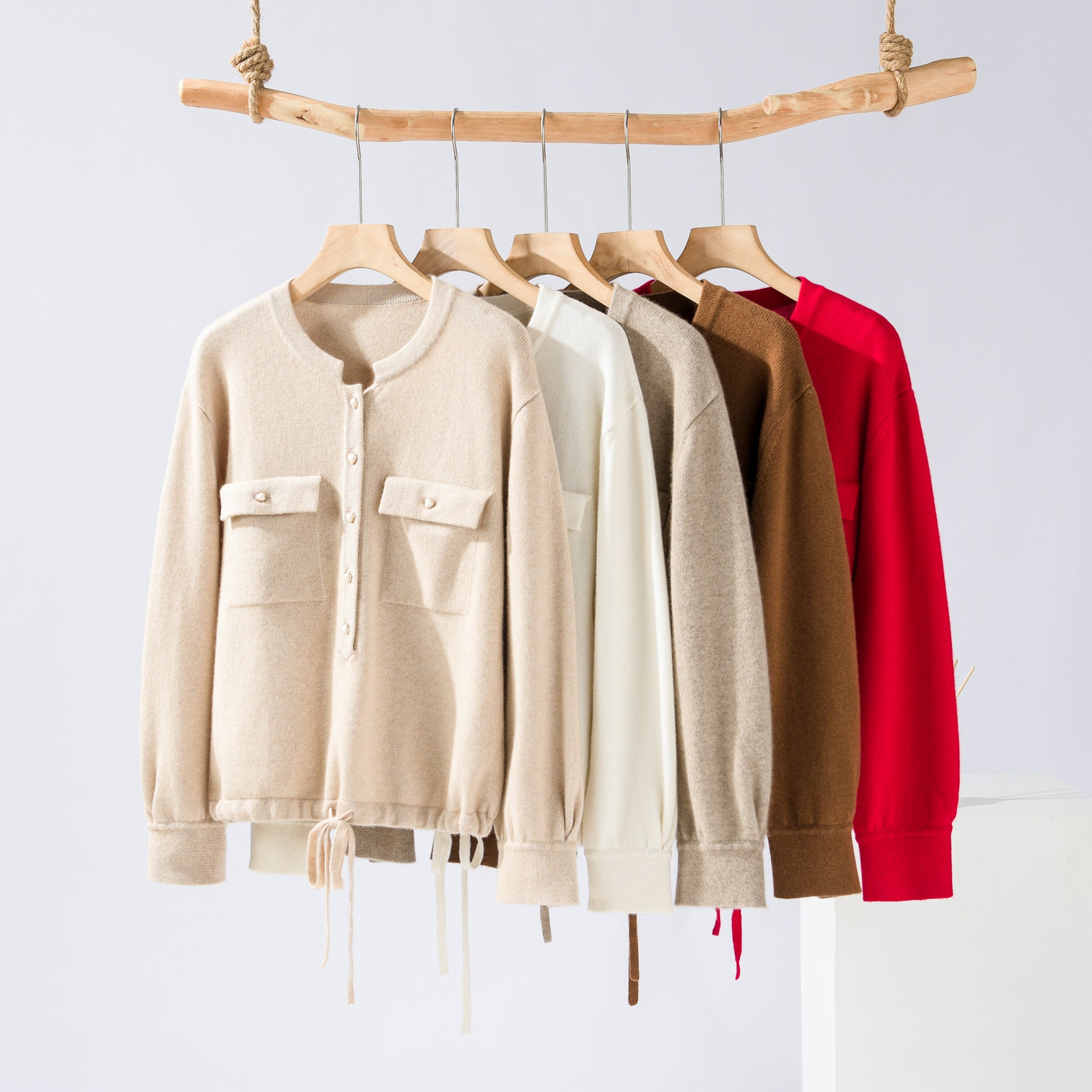 Round Neck Decorative Button Thick Pullover Knitted Wide Leg Pants