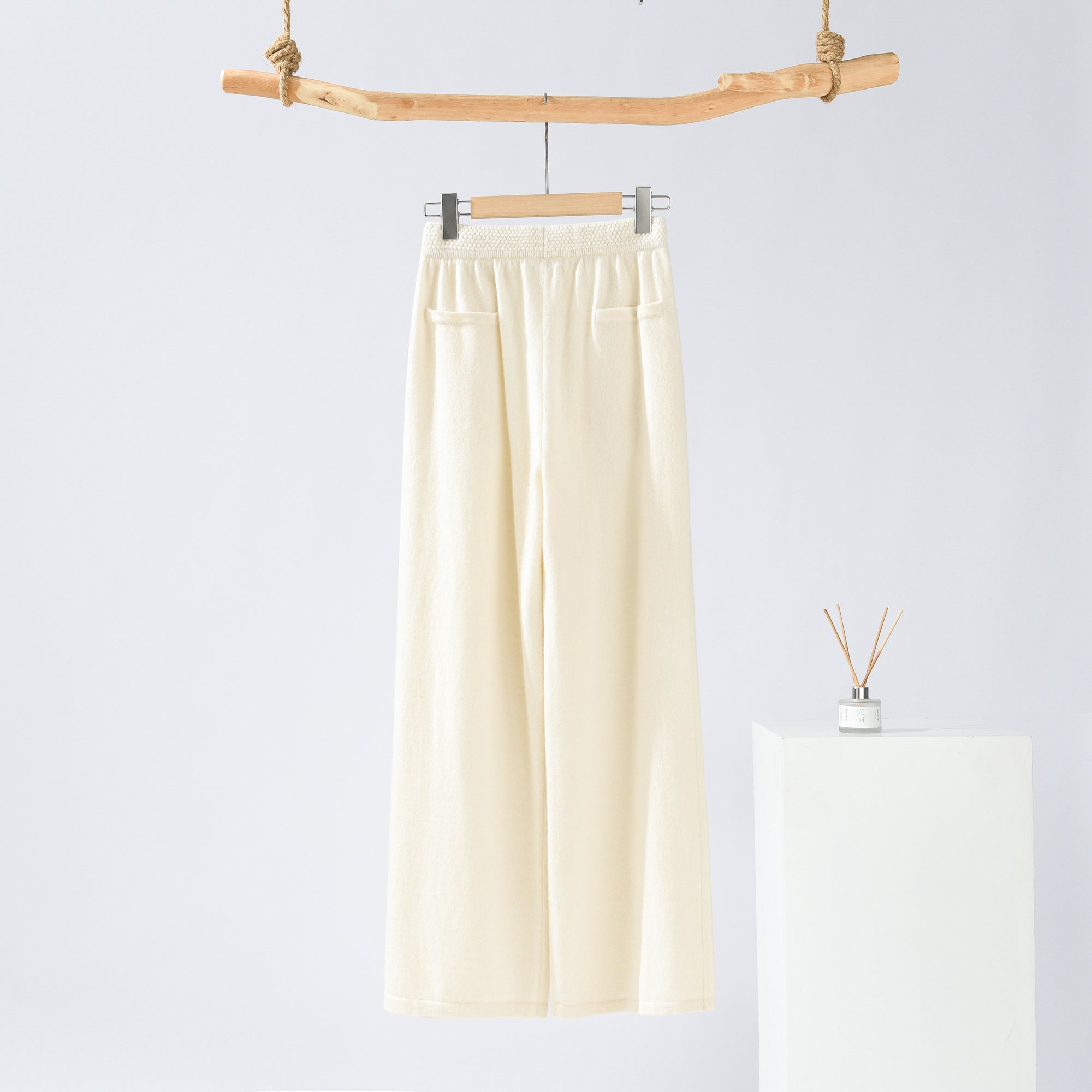 Round Neck Decorative Button Thick Pullover Knitted Wide Leg Pants