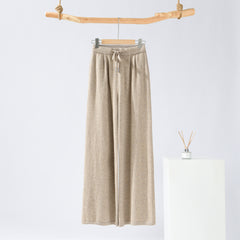 Round Neck Decorative Button Thick Pullover Knitted Wide Leg Pants