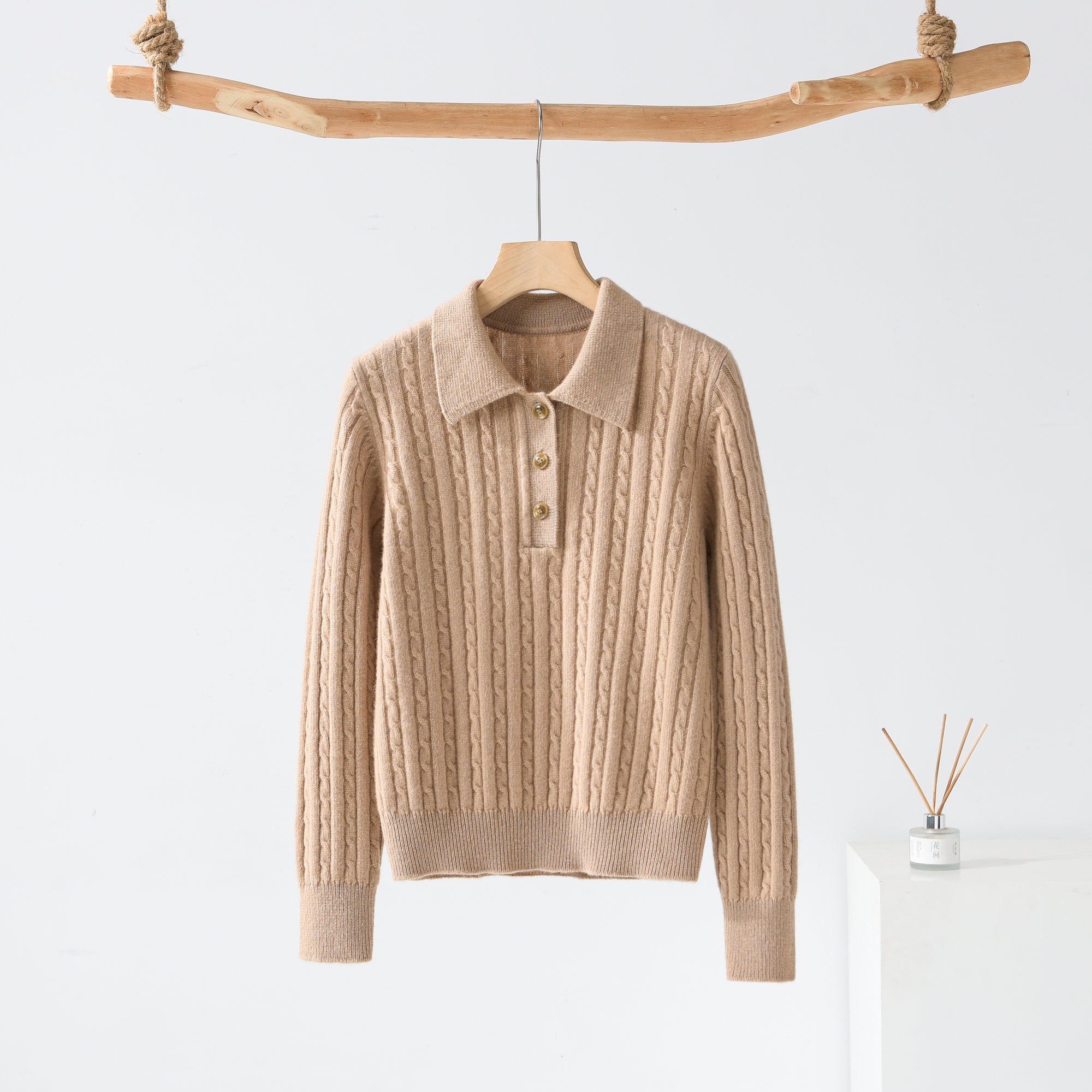 Lapel Half-open Cable Cardigan