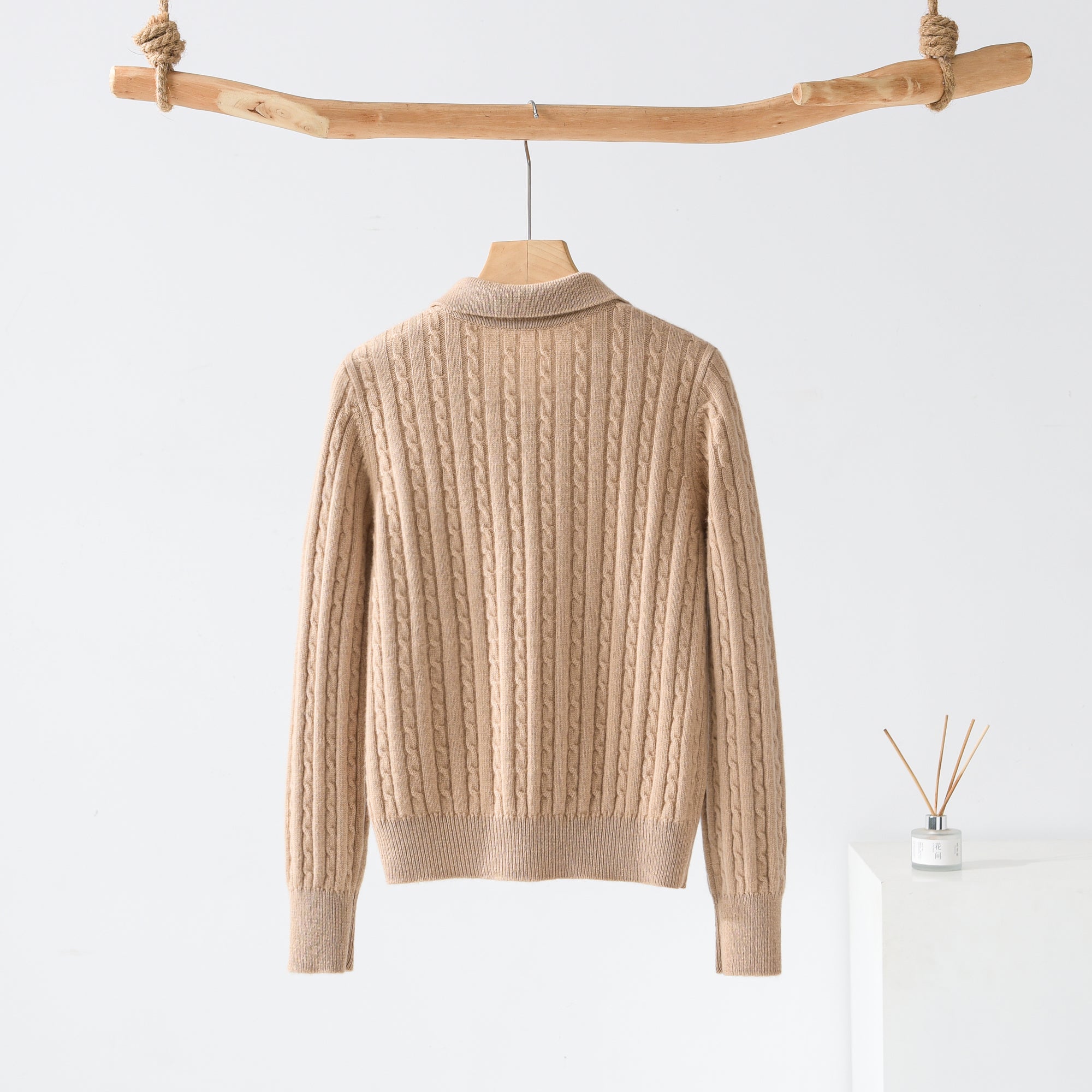 Lapel Half-open Cable Cardigan