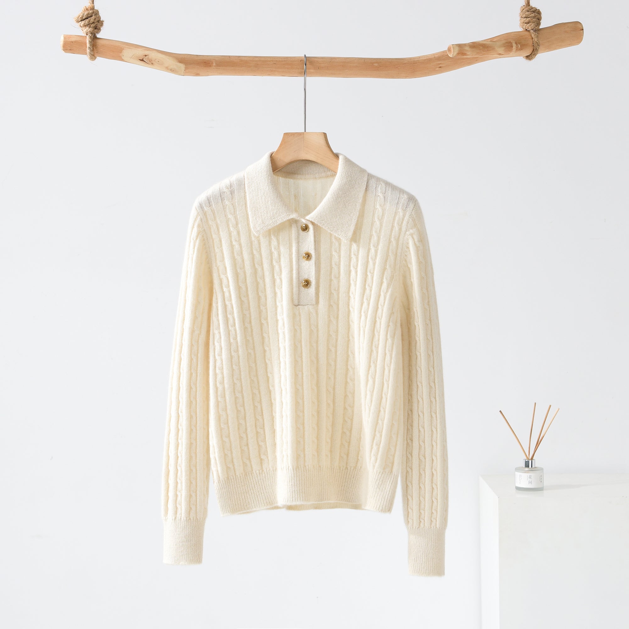 Lapel Half-open Cable Cardigan