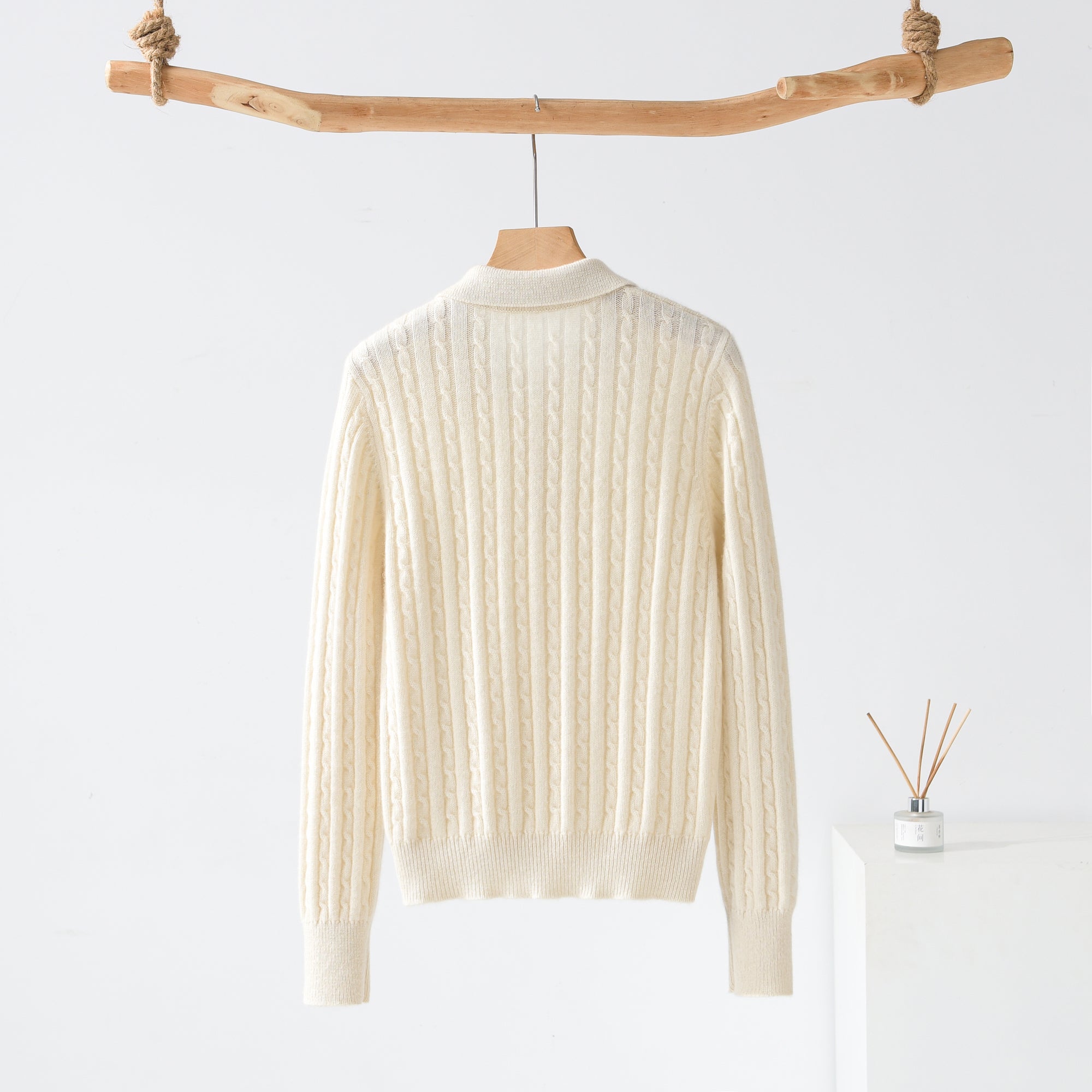 Lapel Half-open Cable Cardigan