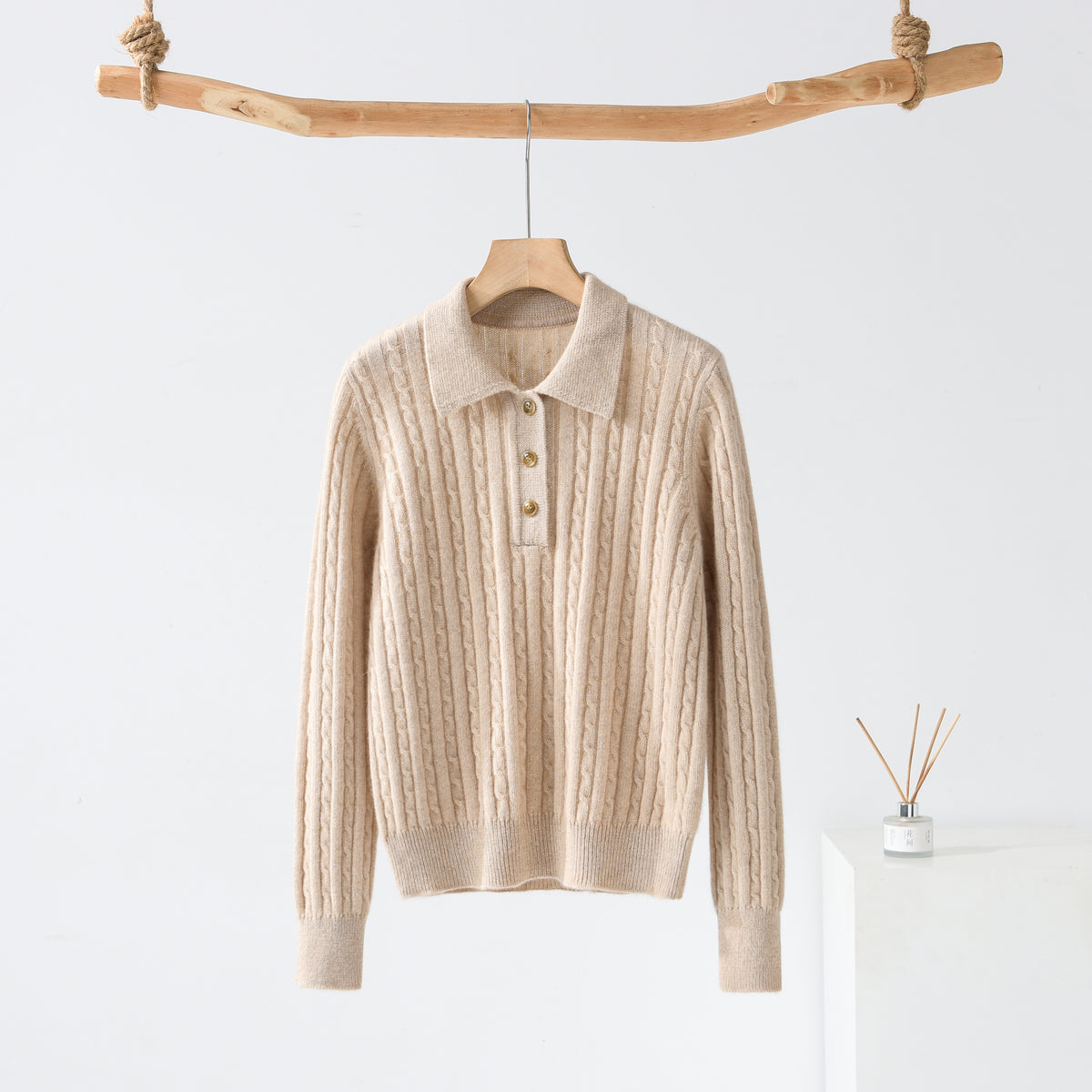 Lapel Half-open Cable Cardigan