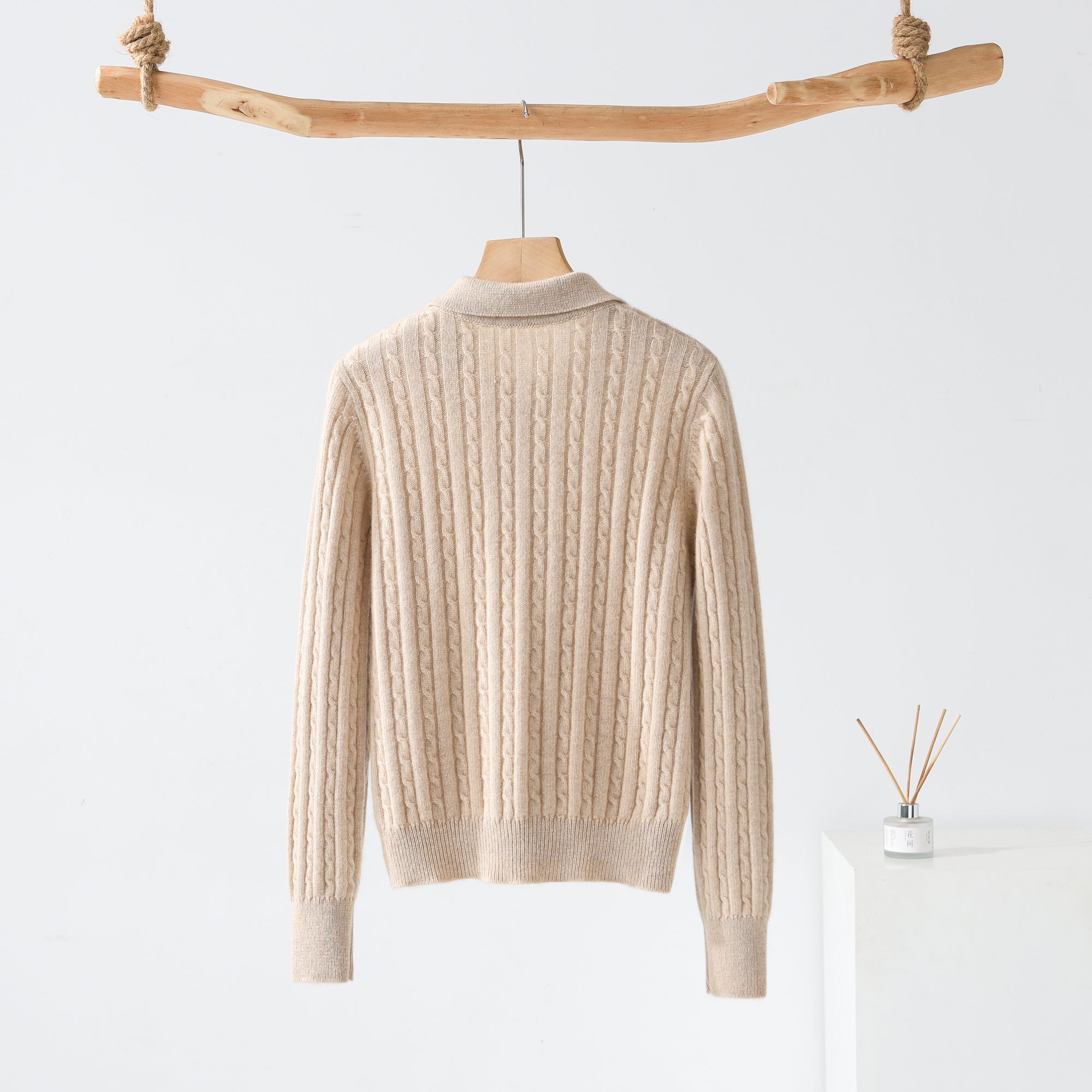 Lapel Half-open Cable Cardigan