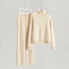Stand Collar Thickened Floral Pullover Wide Leg Pants