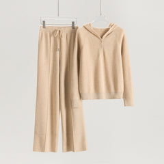 Hooded Half-Striped Pullover Loose Pants