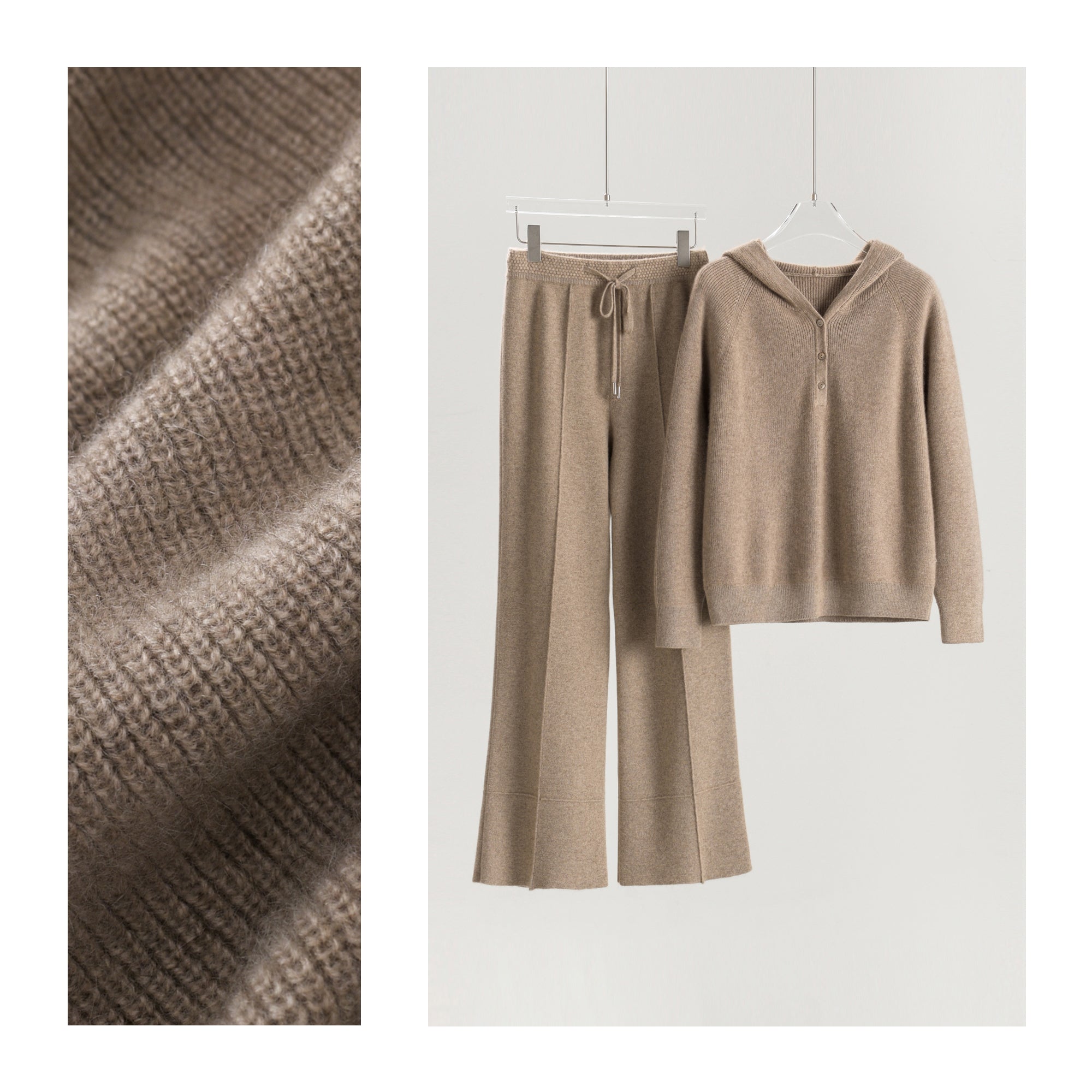 Hooded Half-Striped Pullover Loose Pants