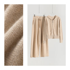 Hooded Cable Zip-Up Cardigan Loose Pants