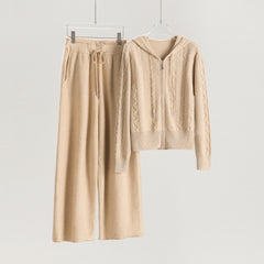 Hooded Cable Zip-Up Cardigan Loose Pants
