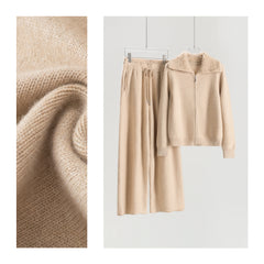 Lapel Terry Neck Cardigan Loose Pants