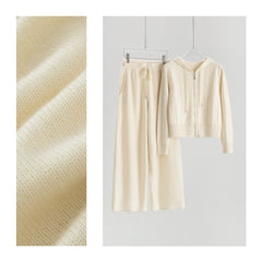 Hooded Cable Zip-Up Cardigan Loose Pants