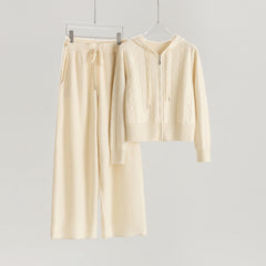 Hooded Cable Zip-Up Cardigan Loose Pants