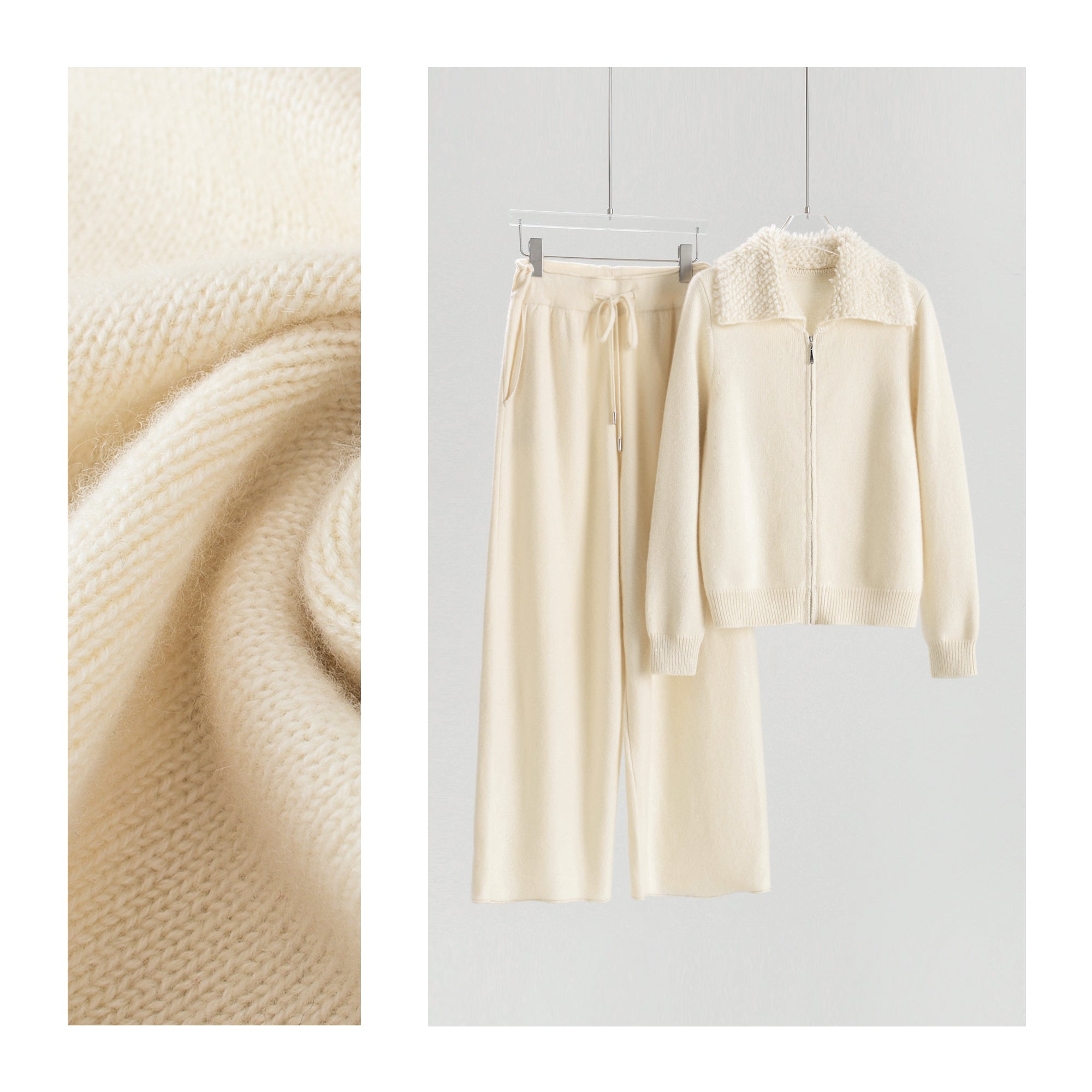 Lapel Terry Neck Cardigan Loose Pants