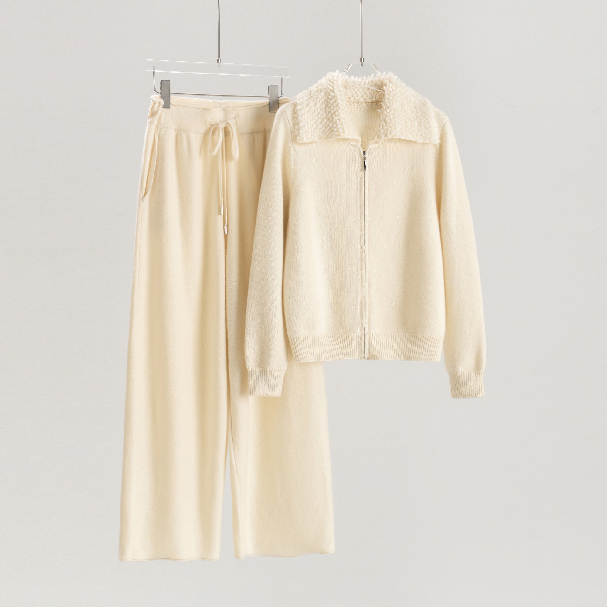 Lapel Terry Neck Cardigan Loose Pants