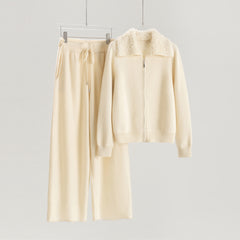 Lapel Terry Neck Cardigan Loose Pants