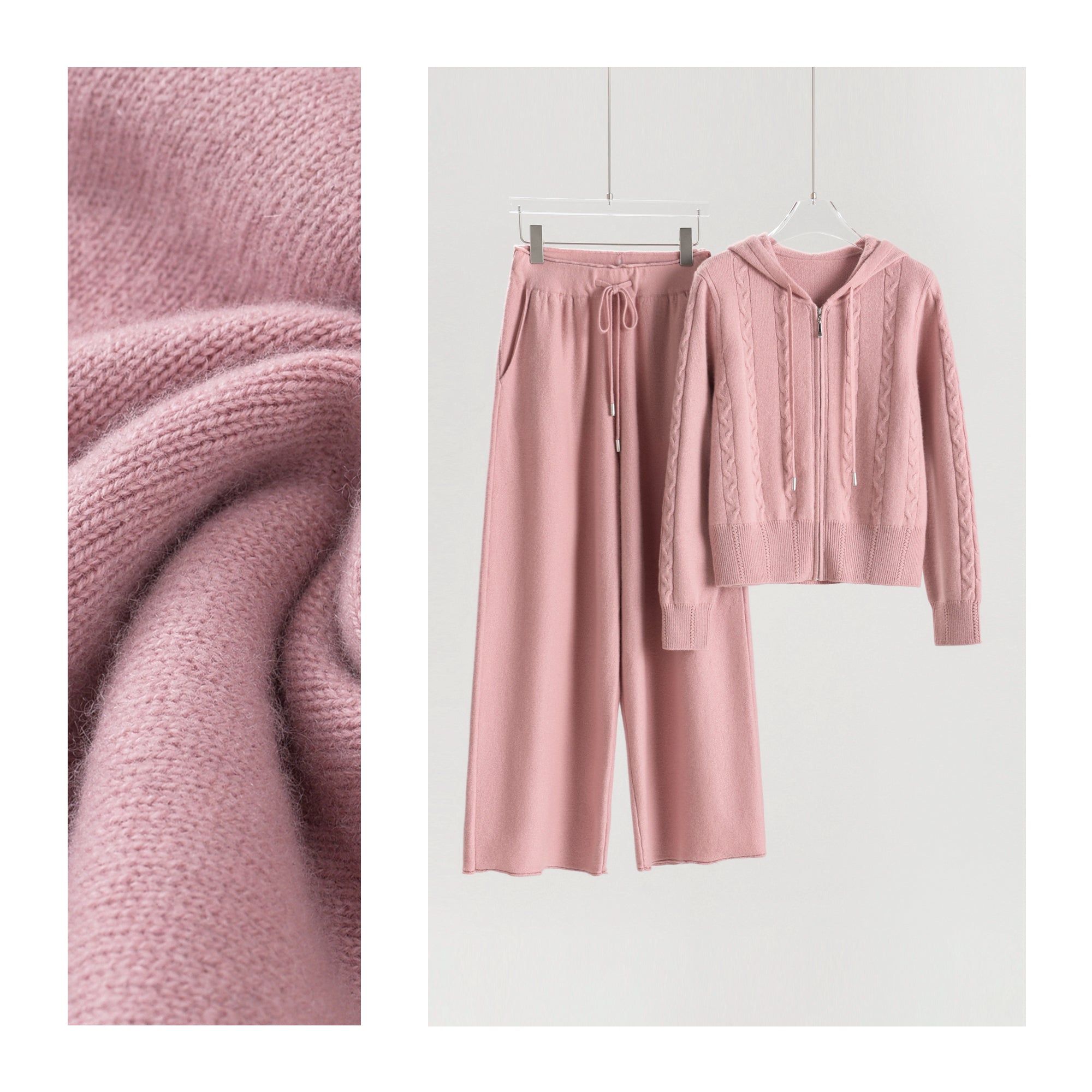 Hooded Cable Zip-Up Cardigan Loose Pants