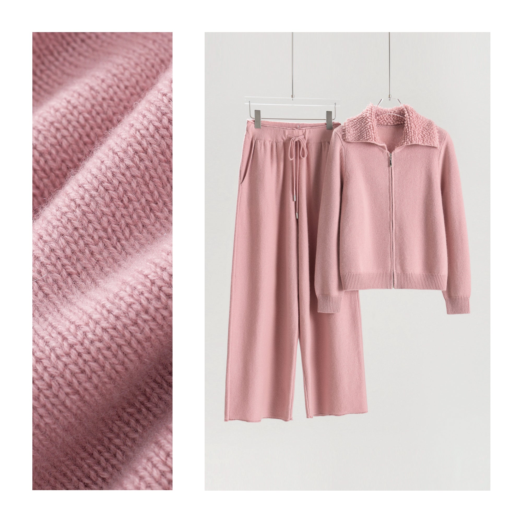 Lapel Terry Neck Cardigan Loose Pants