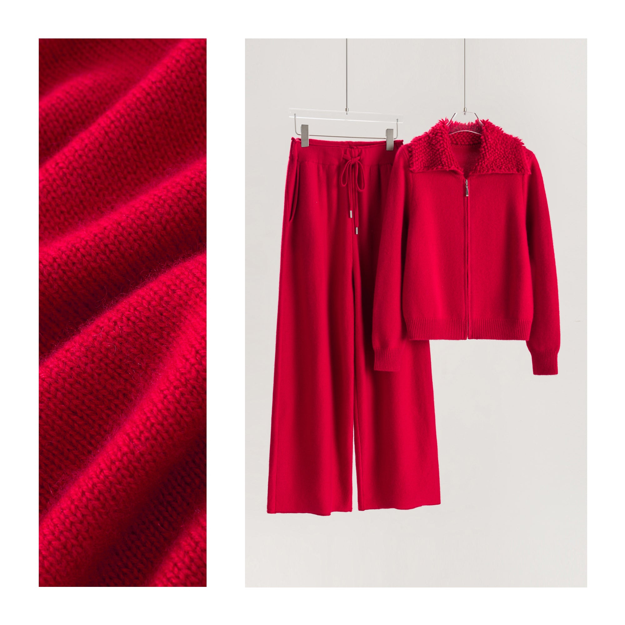 Lapel Terry Neck Cardigan Loose Pants