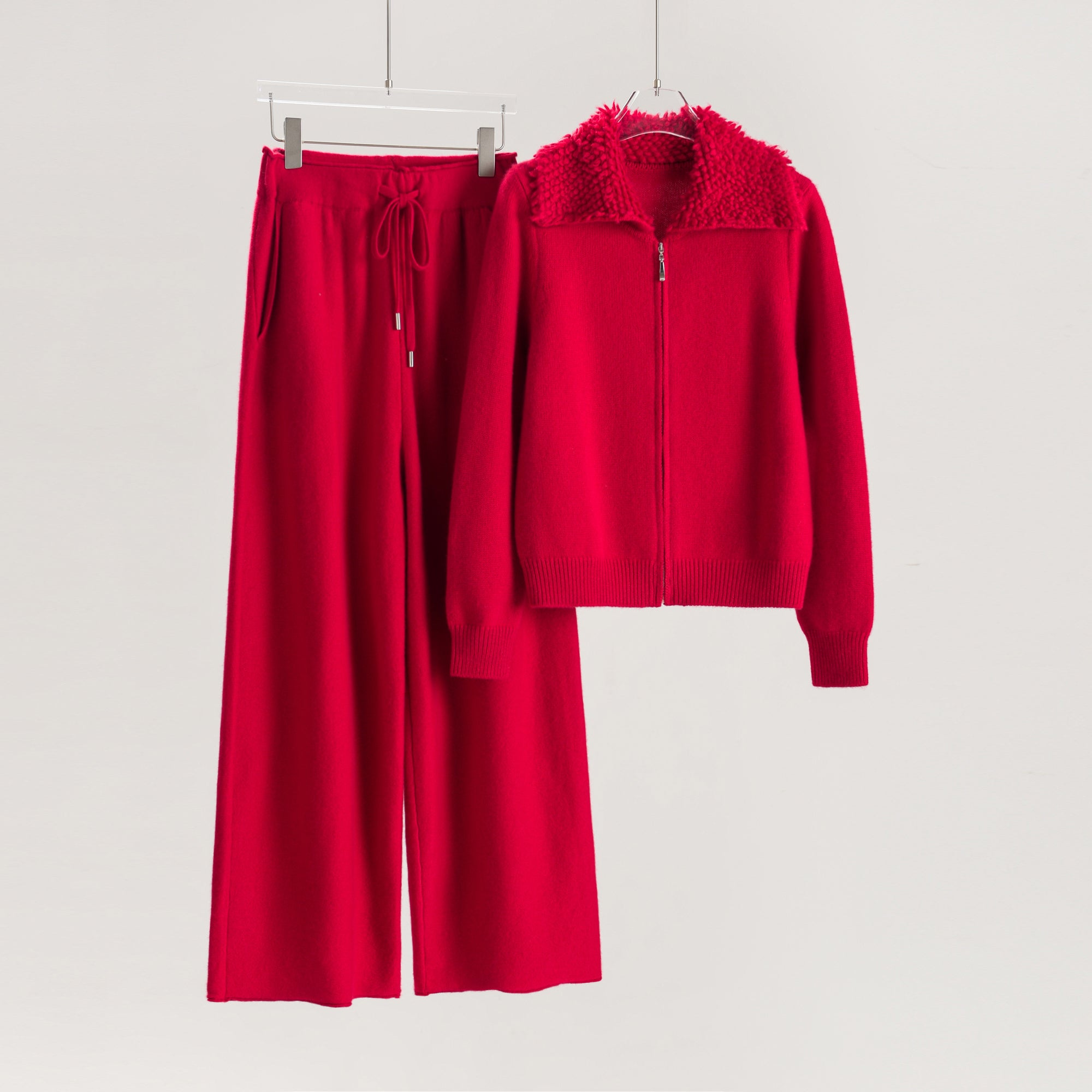 Lapel Terry Neck Cardigan Loose Pants