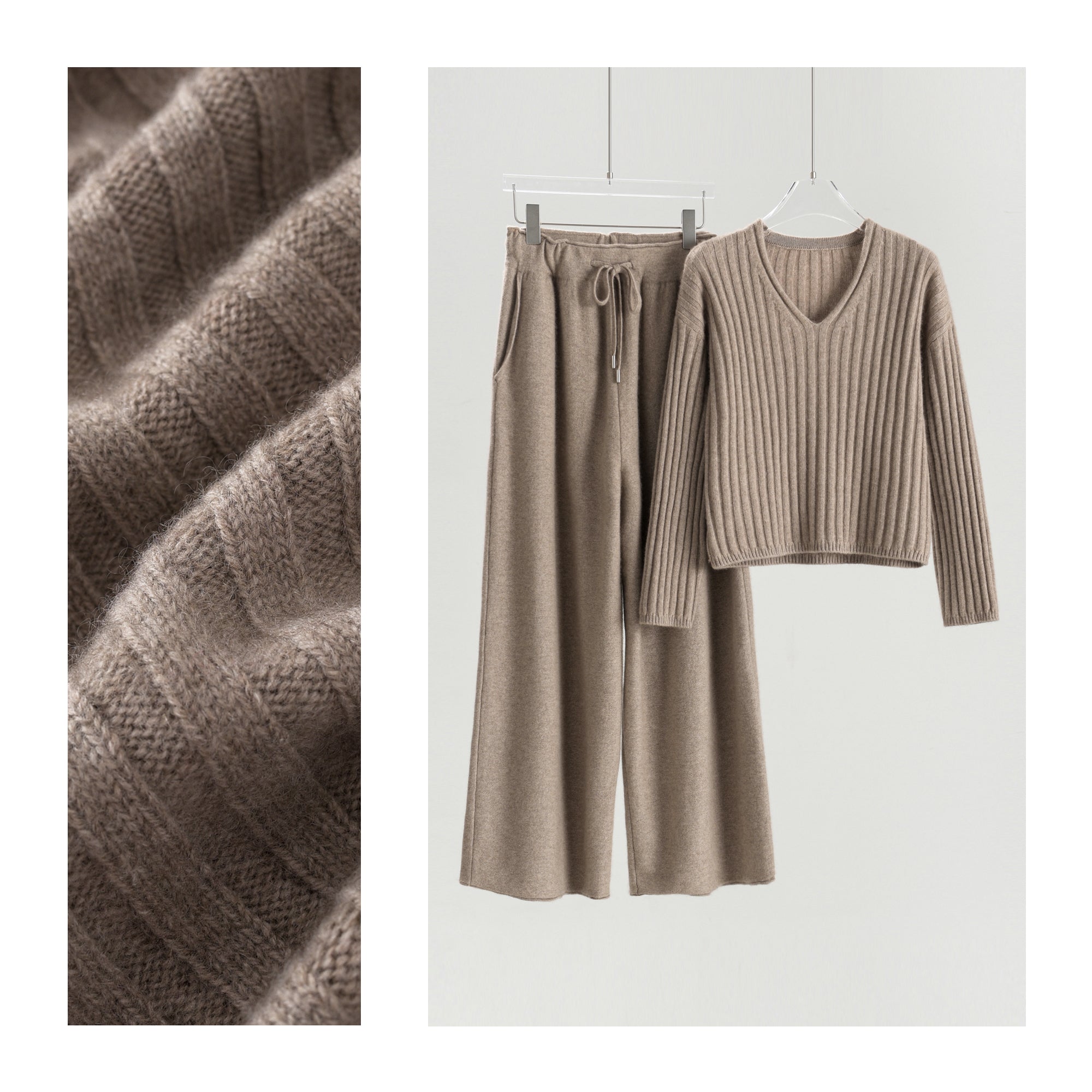 Thickened V-neck Pullover And Banana Pants