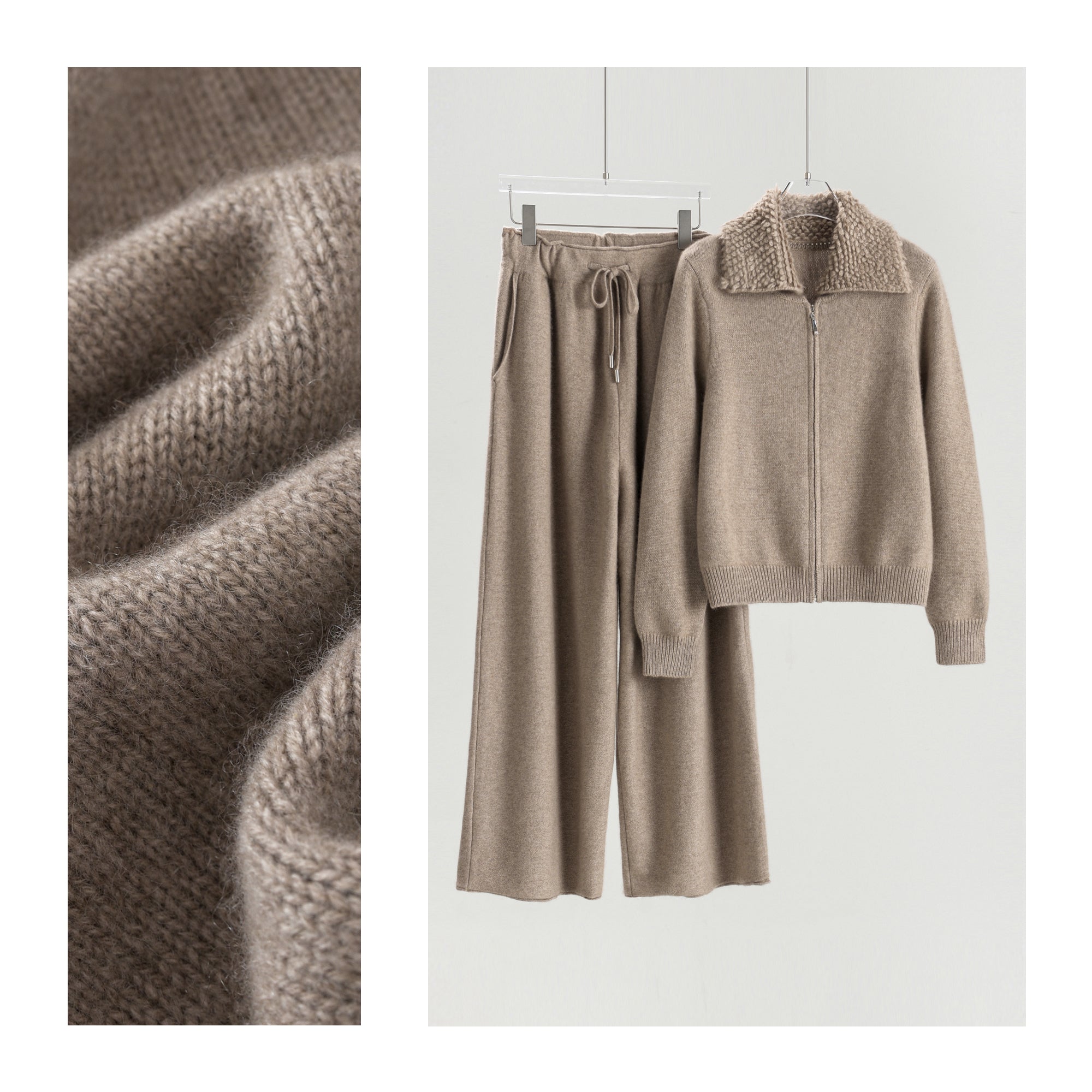 Lapel Terry Neck Cardigan Loose Pants