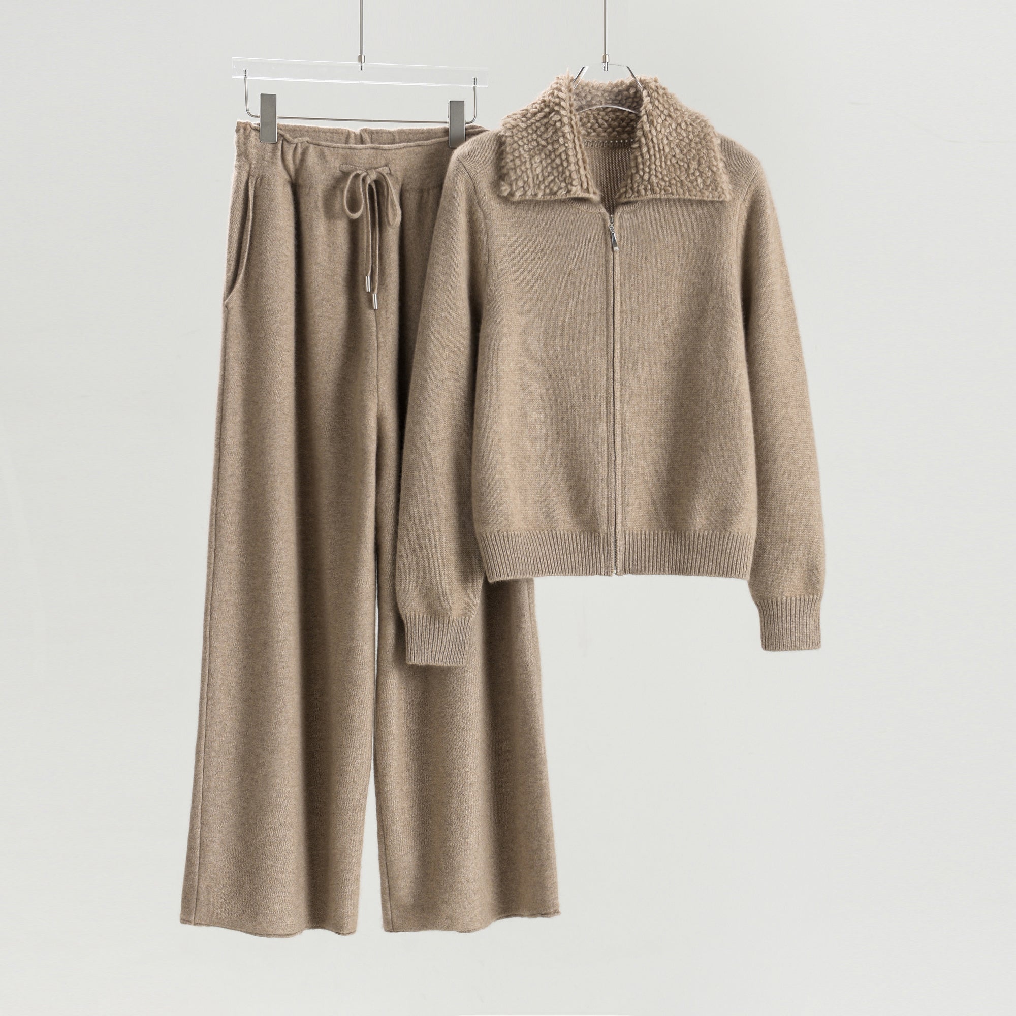 Lapel Terry Neck Cardigan Loose Pants