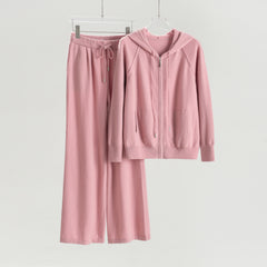 Hooded Zip-Up Cardigan Loose Pants