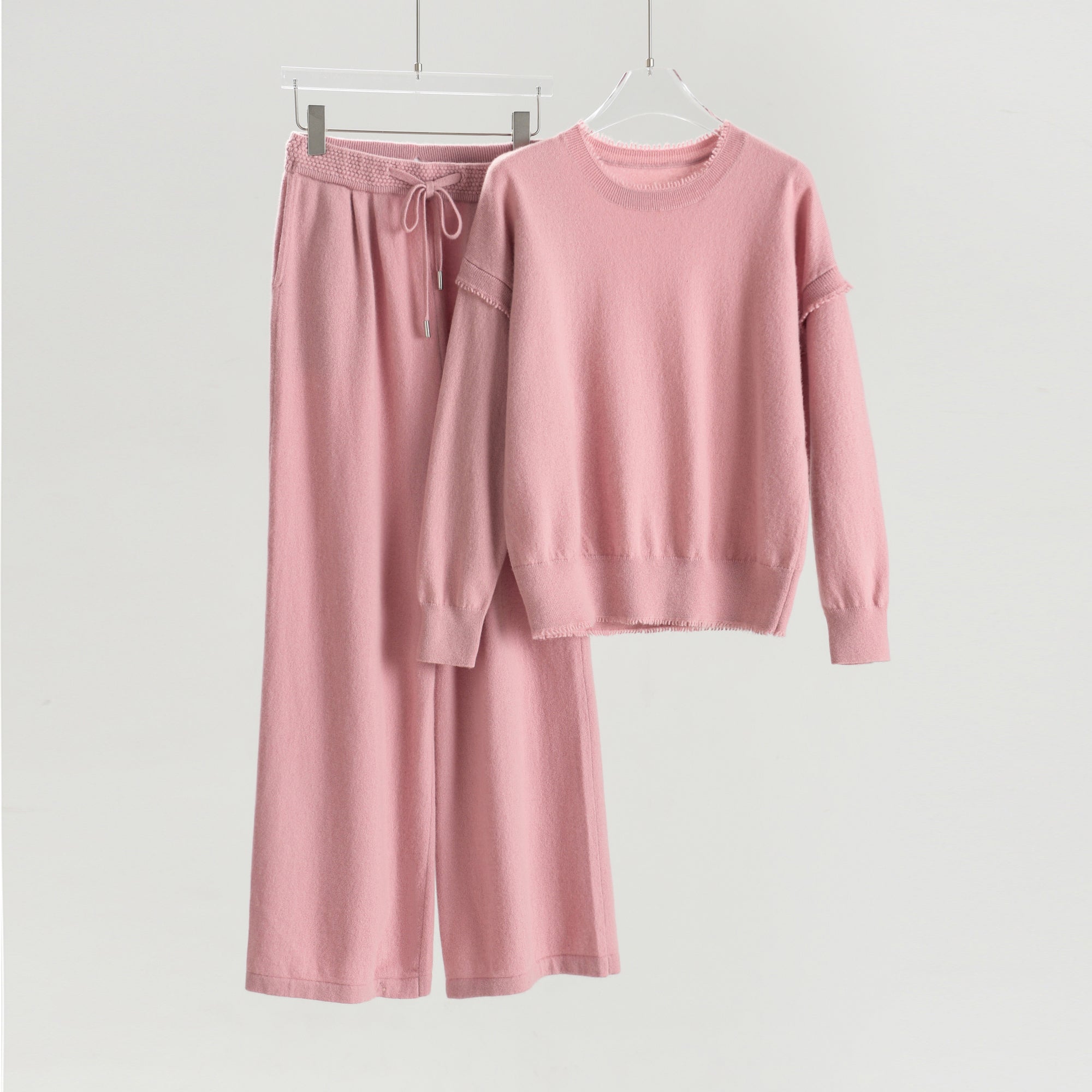 Crew Neck Pullover Wide Leg Pants Suit