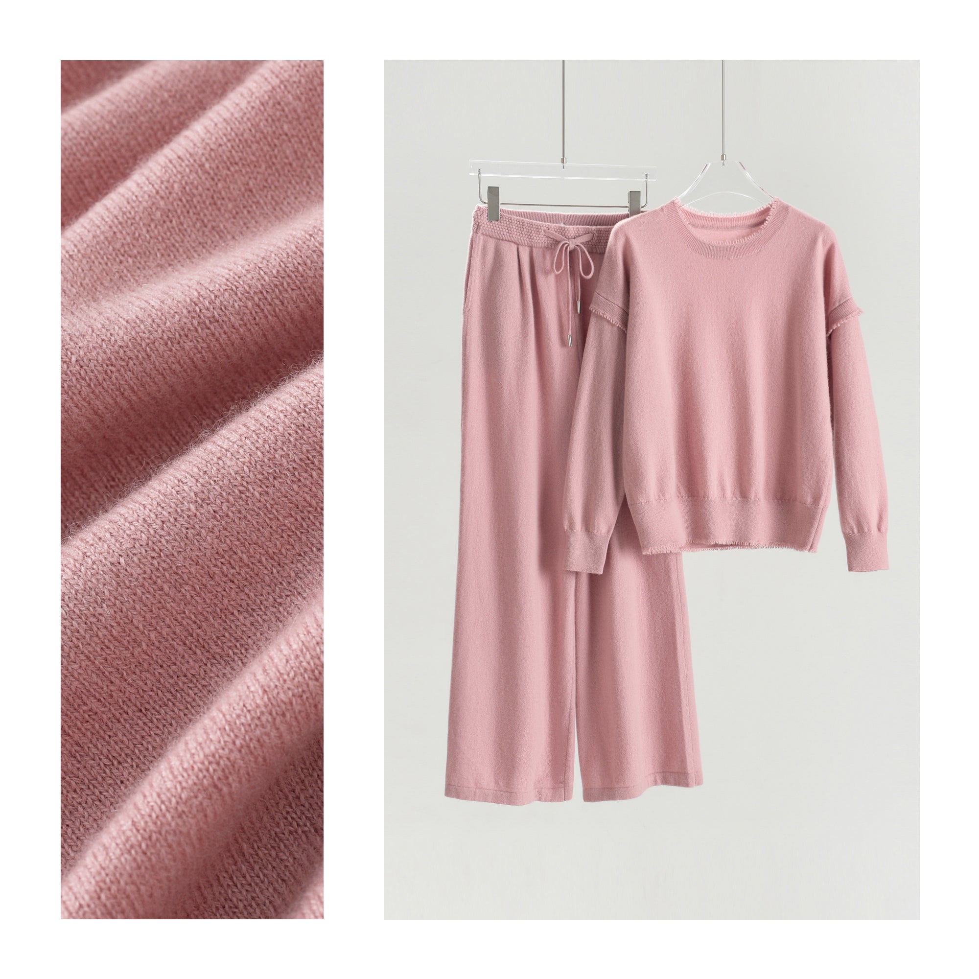 Crew Neck Pullover Wide Leg Pants Suit