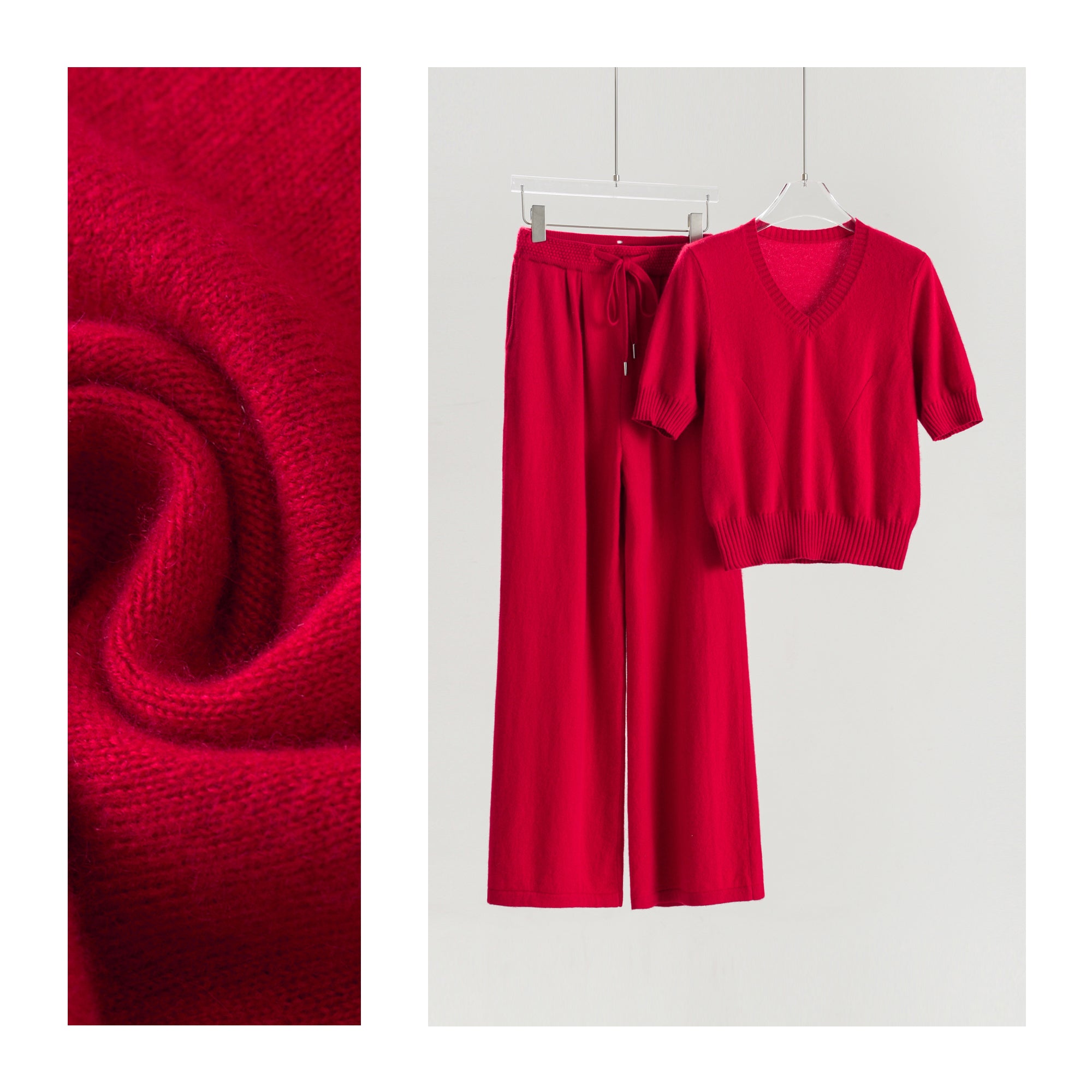 V-neck Short-sleeved Sweater Wide-leg Pants Suit