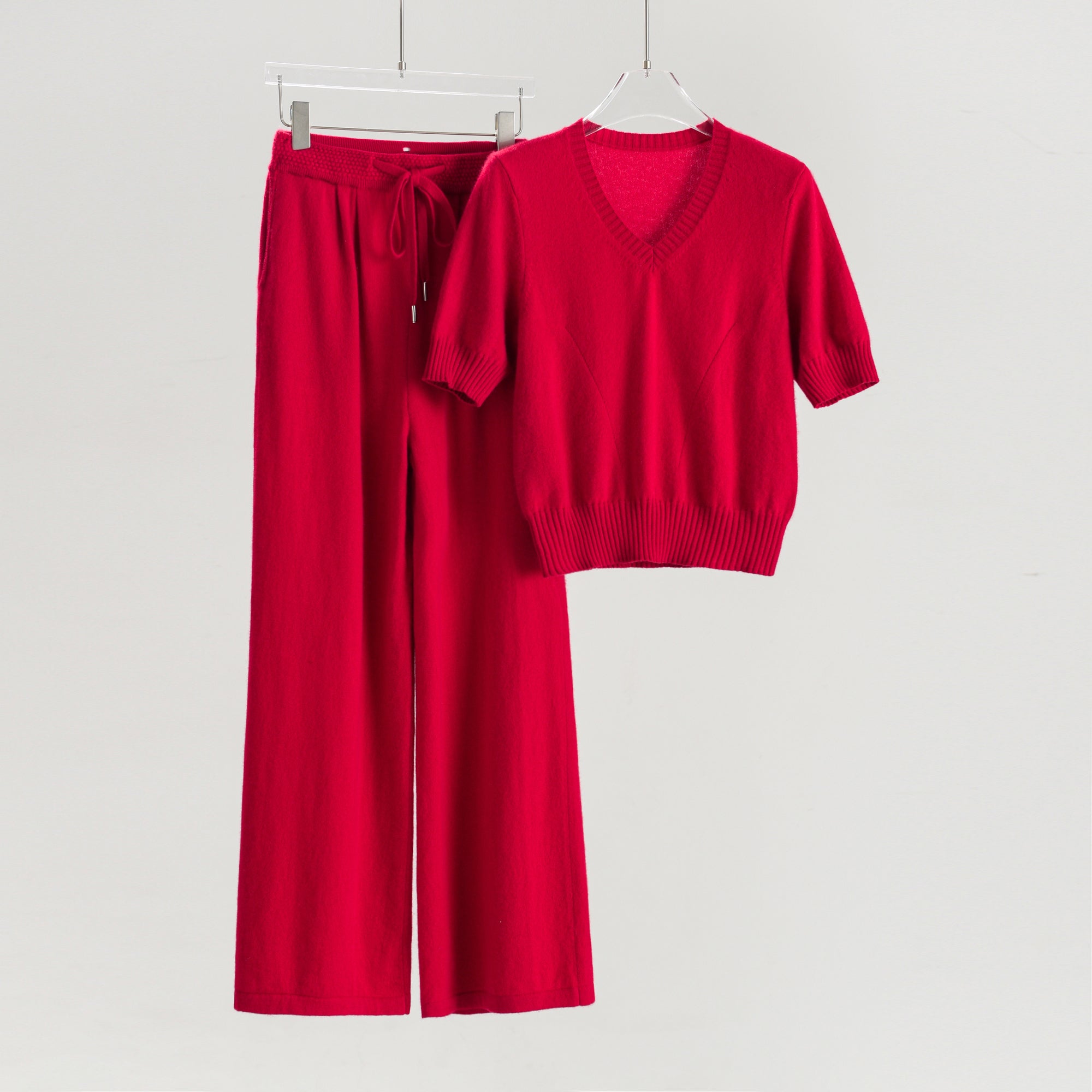 V-neck Short-sleeved Sweater Wide-leg Pants Suit