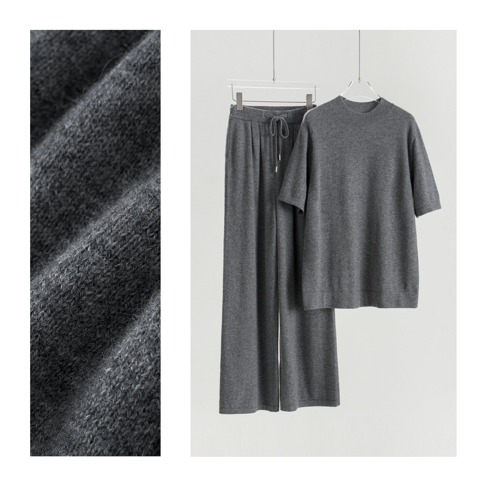 Half Turtleneck Cashmere Short Sleeve Loose Pants