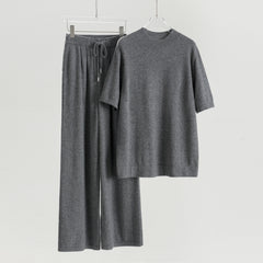 Half Turtleneck Cashmere Short Sleeve Loose Pants
