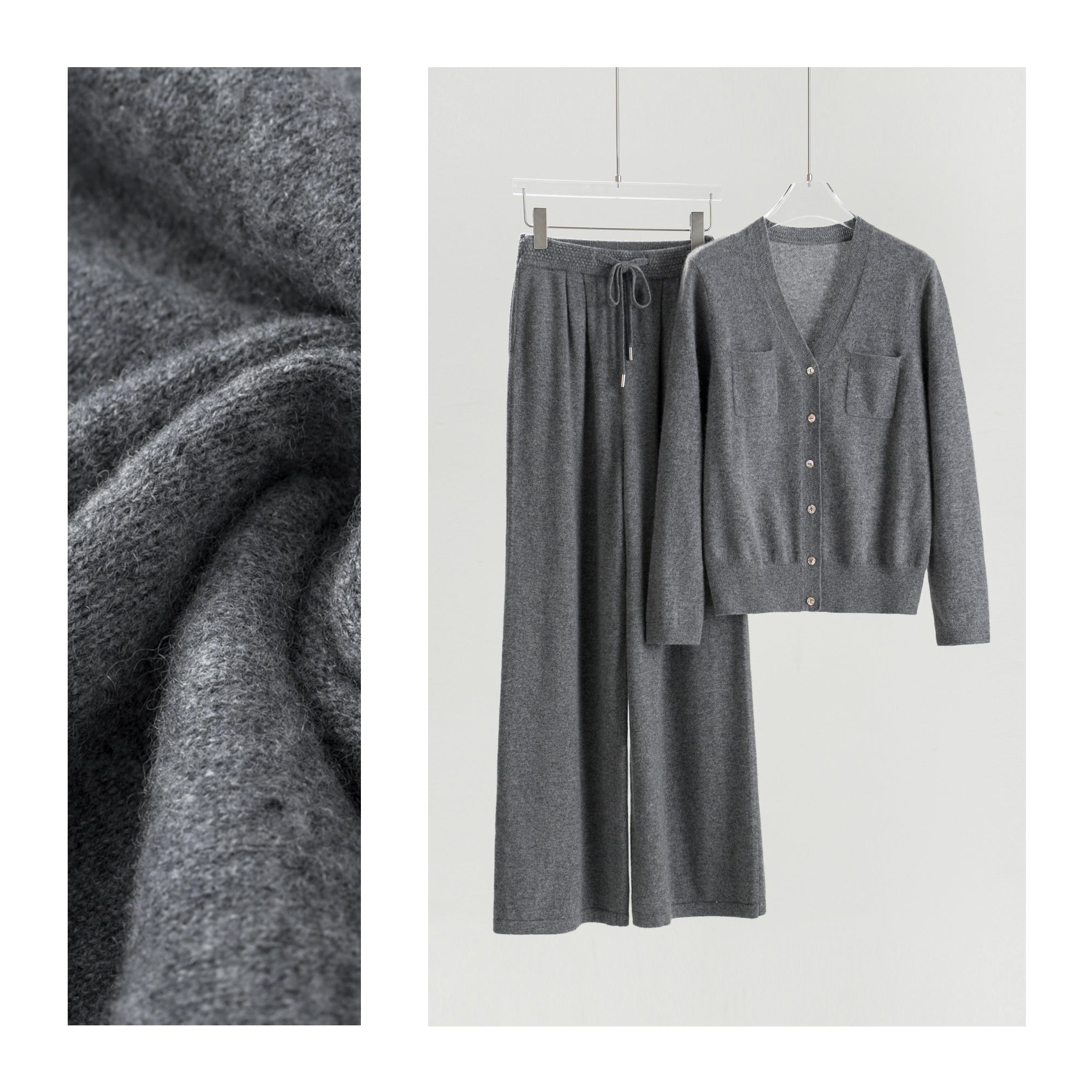 V-neck Cardigan Straight Pants