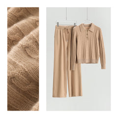 Lapel Half-open Cable Pullover Loose Pants